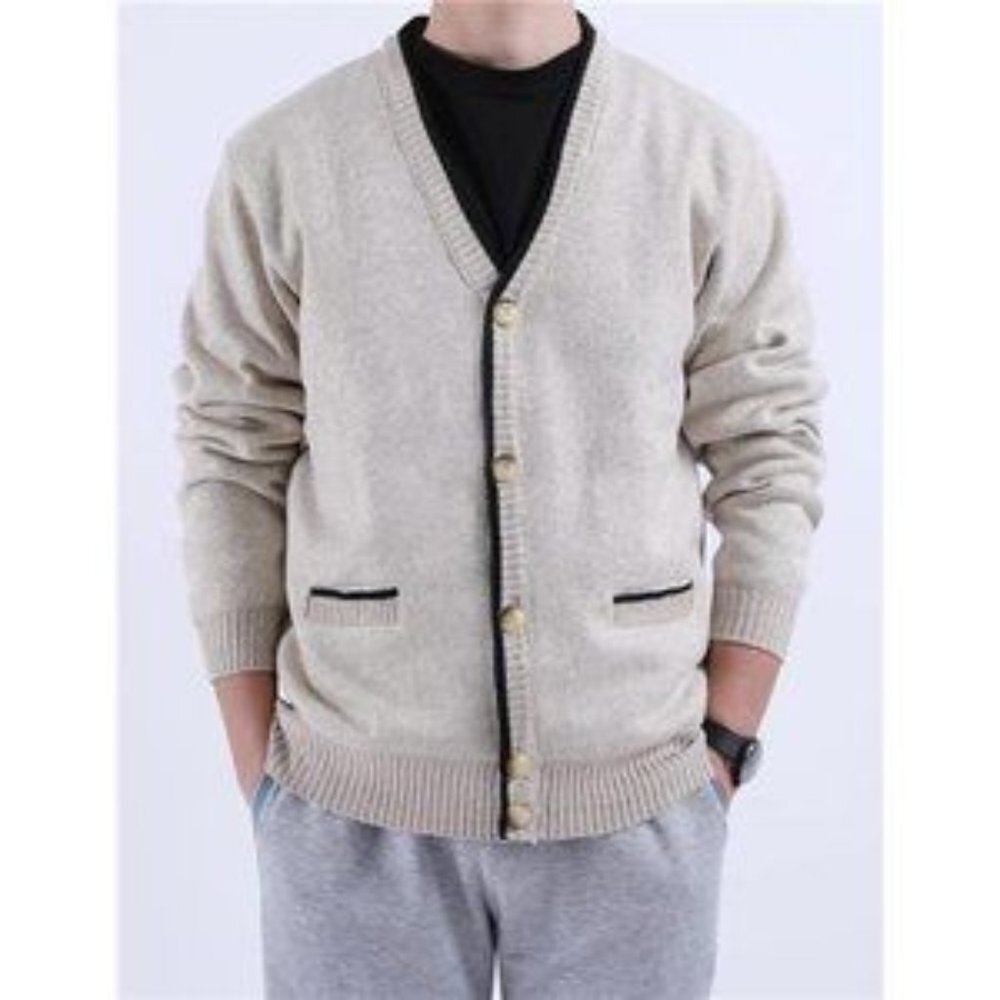 New Men's Cardigans Slim Fit Beige - Picture 1 of 8